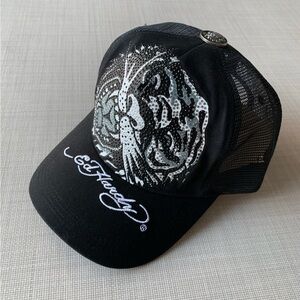 Ed Hardy Black Sequined Tiger Mesh Cap